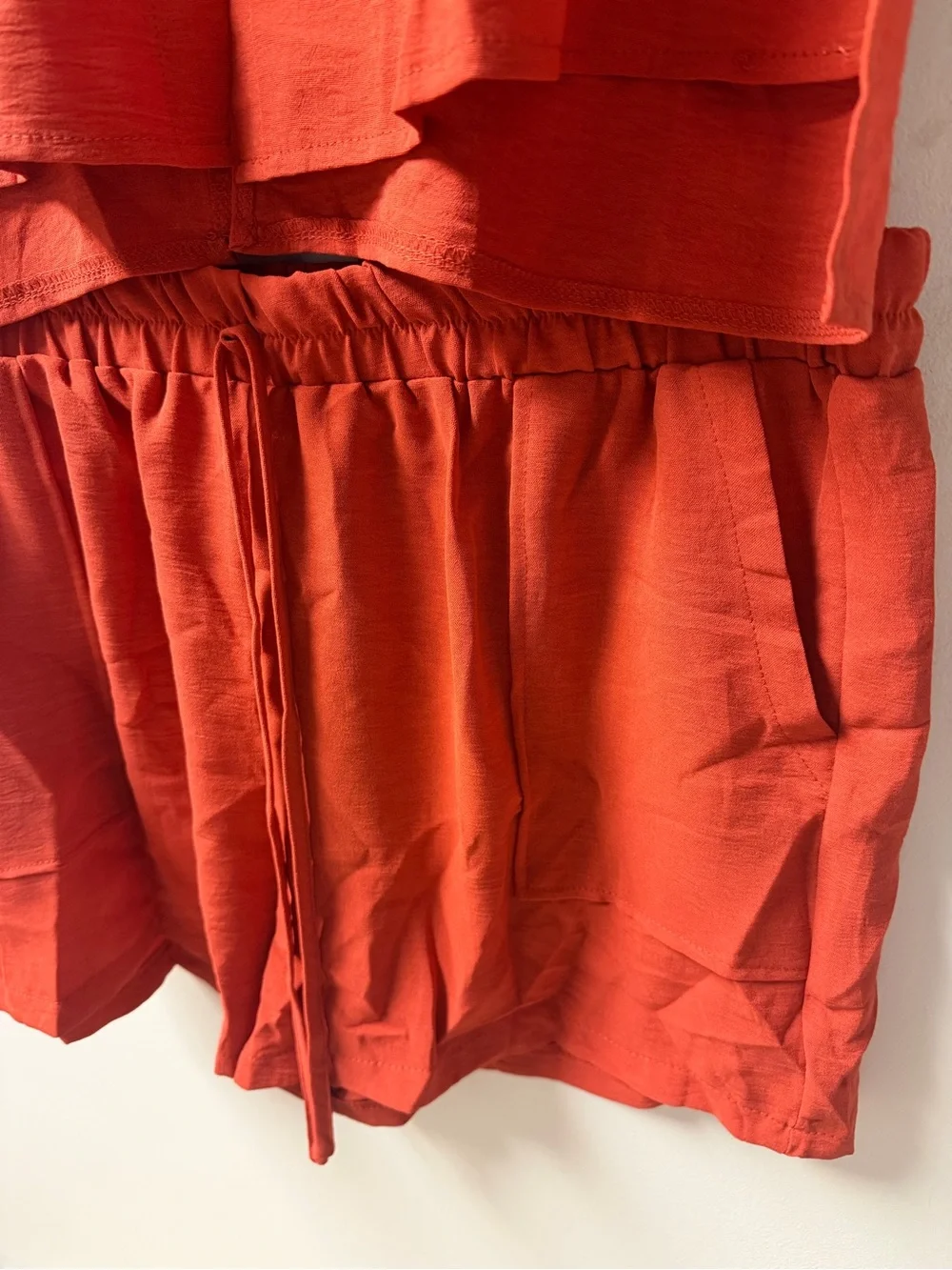 Women's Relaxed Button-Up Short Sleeve Tee & Shorts Set - Rust